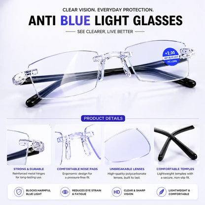 Rimless Smart Adaptive Power Reading Glasses | Lightweight & Foldable | Pack of 1