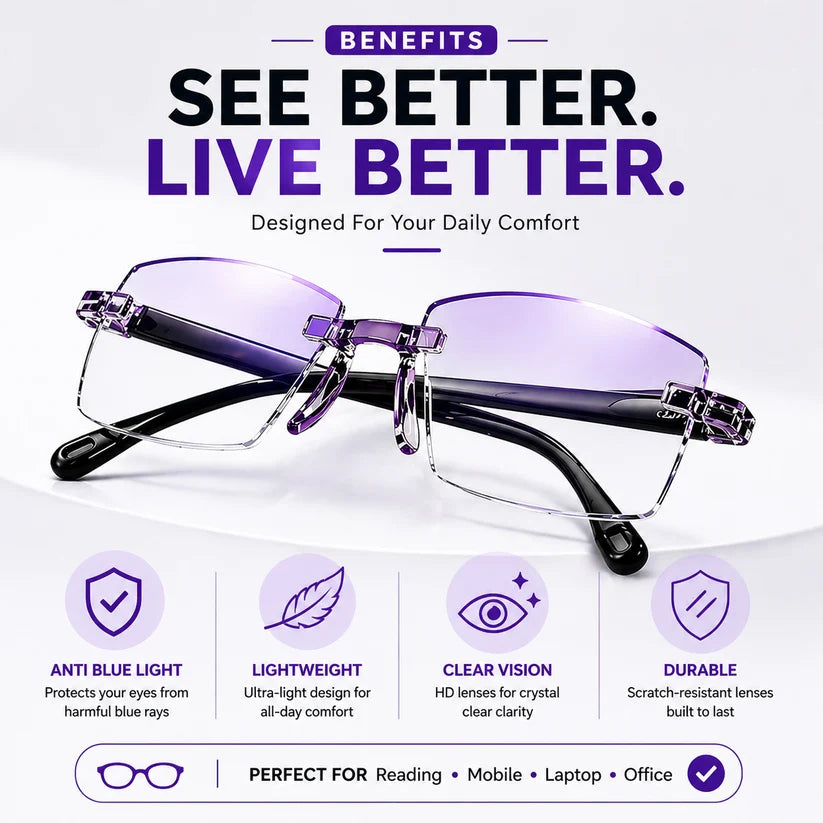 Rimless Smart Adaptive Power Reading Glasses | Lightweight & Foldable | Pack of 1