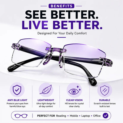 Rimless Smart Adaptive Power Reading Glasses | Lightweight & Foldable | Pack of 1