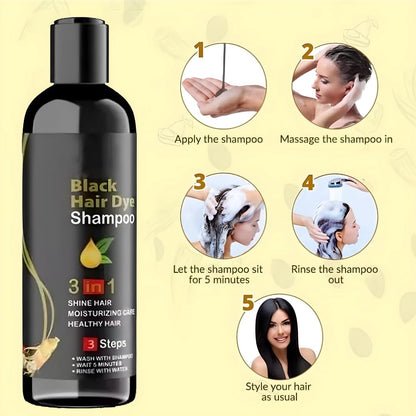 Unisex Instant Black Herbal Hair Dye Shampoo 3 In 1(100Ml) Pack Of 2